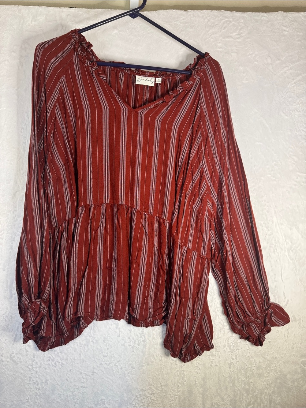 Wonderly 3x Rust Red Striped Peasant Tunic